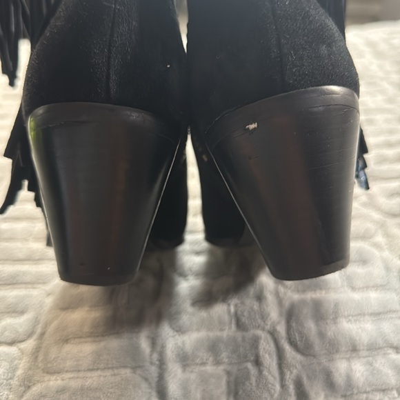 Sam Edelman 7M Black Leather Ankle Boots Booties LOUIE Fringe‎ Western - Picture 6 of 7